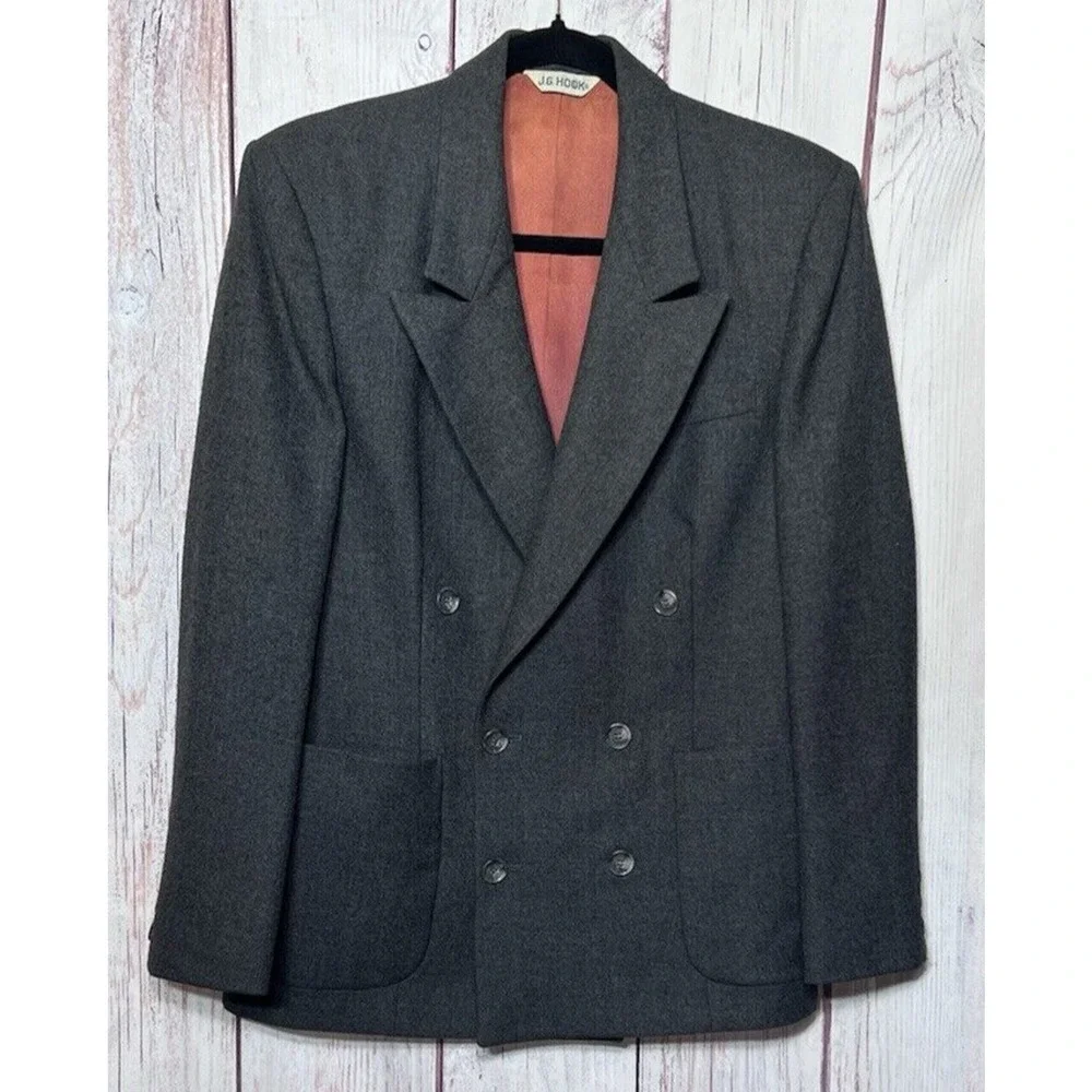 JG Hook Women’s Vintage Blazer Charcoal Red 100% Wool Size 8